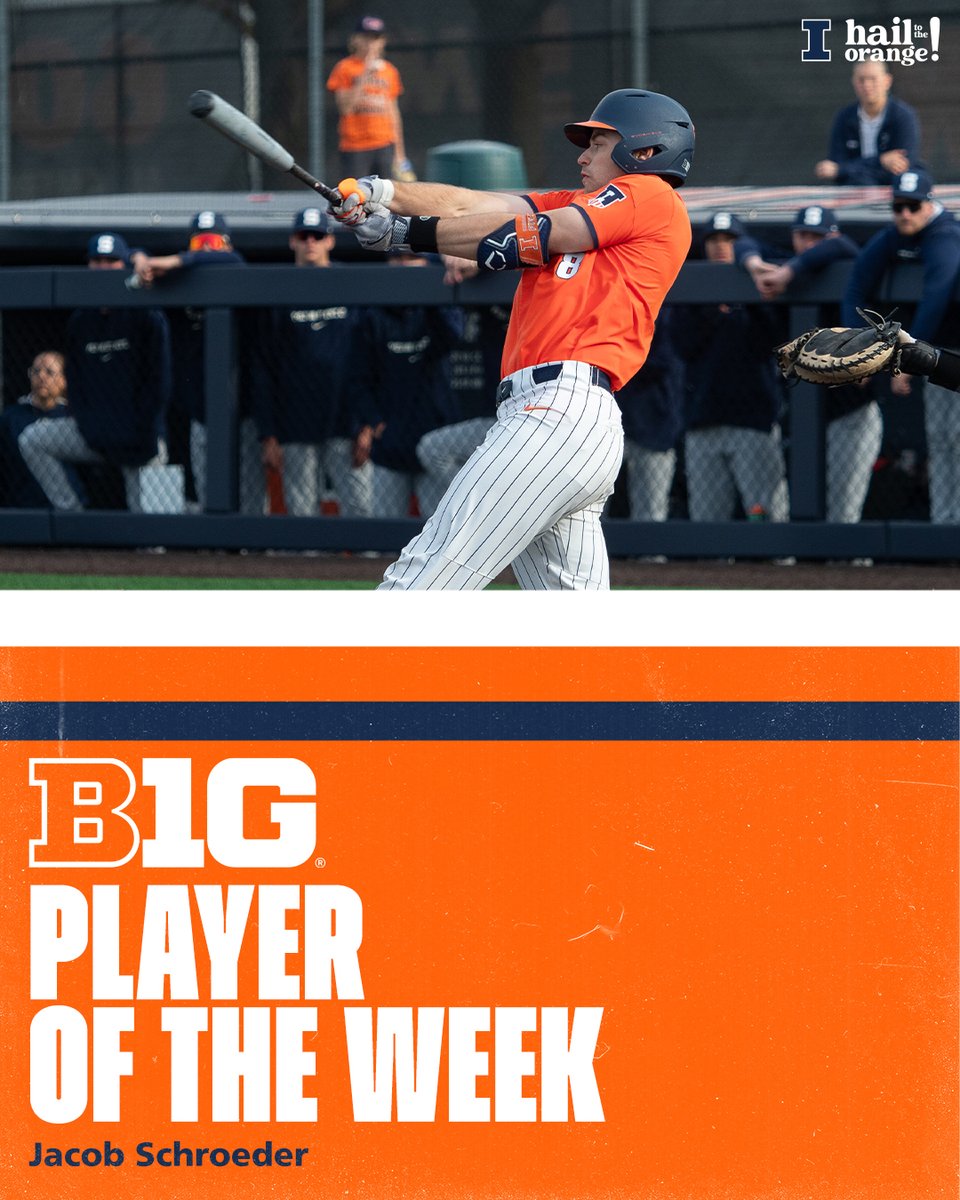 .533/.632/1.333 9 R, 3 2B, 3 HR, 9 RBI, 4 BB After a huge week at the plate from @j_schroeder12, he has been named @B1Gbaseball Player of the Week! #Illini | #HTTO