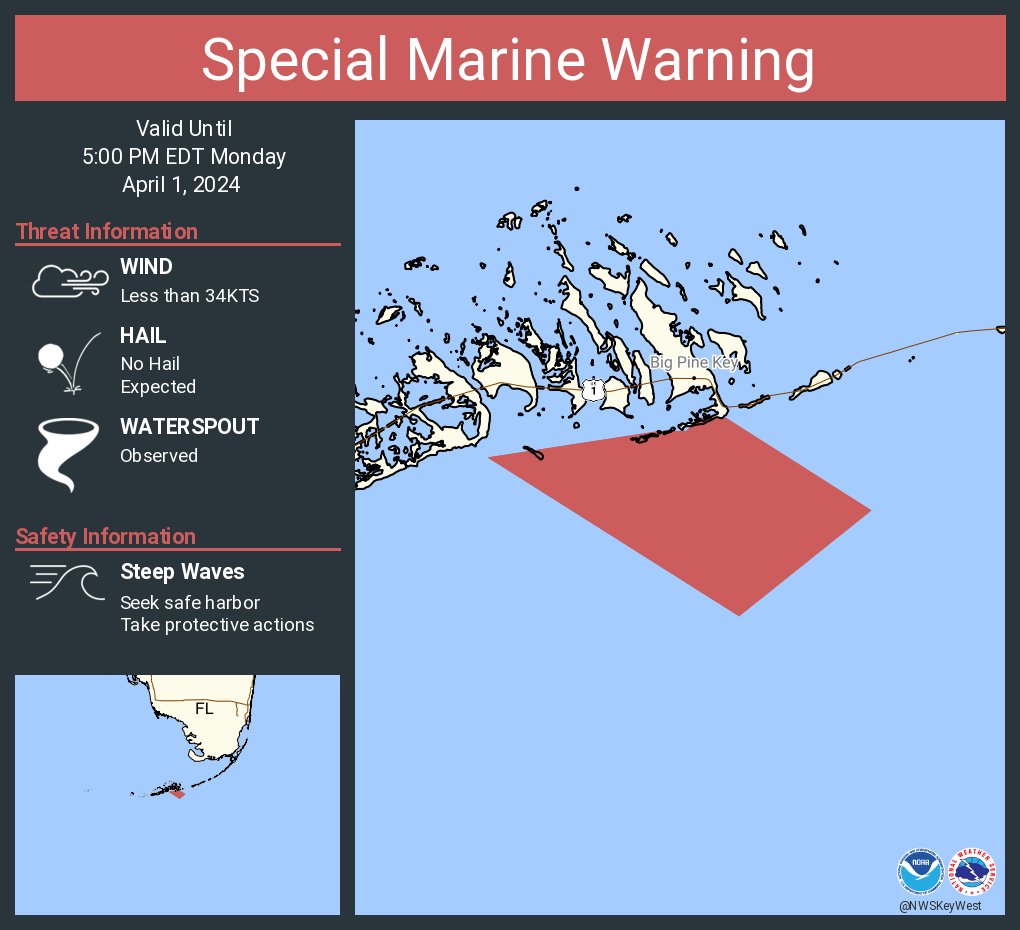 Special Marine Warning including the Straits of Florida from west end of Seven Mile Bridge to south of Halfmoon Shoal out 20 NM and Hawk Channel from west end of Seven Mile Bridge to Halfmoon Shoal out to the reef until 5:00 PM EDT