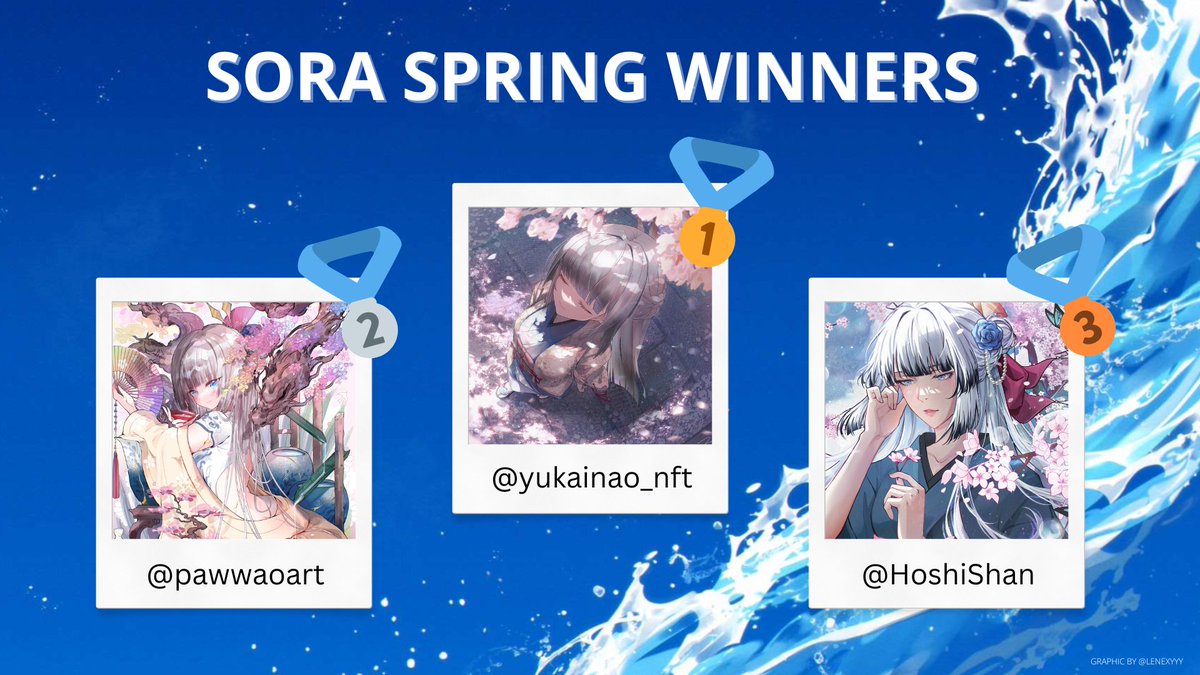 Announcing the winners of the #soraspring contest!

1st @yukainao_nft
2nd <a href="/pawwaoart/">pawwao.alt</a>
3rd <a href="/HoshiShan/">Hoshi Shan ★彡</a>

Thank you so much for participating!

Please read the thread to see the winners and honorary winners and how we judged each entry!