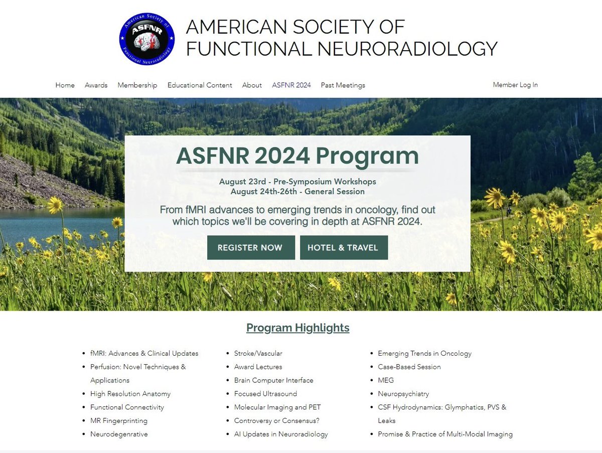 #ASFNR24 #NeuroRadiology Last week to submit abstracts to ASFNR. Fantastic program in a fantastic setting. 🚴‍♂️😎🥾🌲You don’t want to miss it! ASFNR.org/abstractsubmis… @hsairmd @VinceKumarMD @jwallen_neuro @EMiddlebrooksMD @radiology_ninja