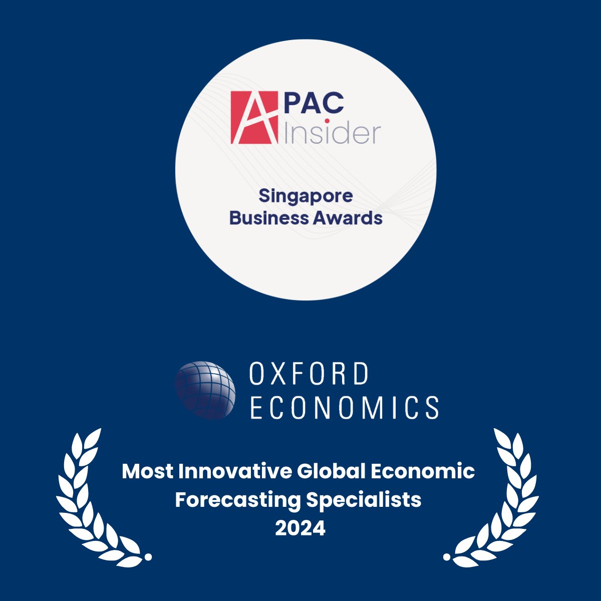 Oxford Economics is named the Most Innovative Global Economic Forecasting Specialists 2024 by Singapore Business Awards hosted by APAC Insider 🎉 Explore our key themes in 2024: okt.to/vBFdaf #SingaporeBusinessAwards #Awards #APACInsider