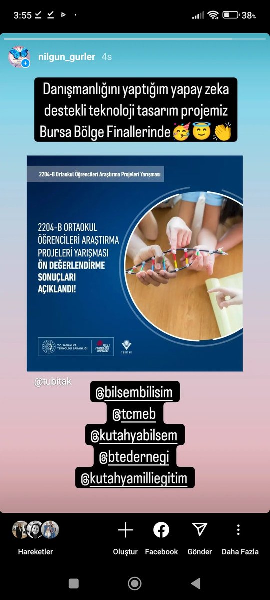 Danışmanlığını yaptığım yapay zeka destekli teknoloji tasarım projemiz Bursa Bölge Finalisti oldu. Öğrencimi ve tüm finale kalan herkesi kutluyorum 👏
@kutahyamem 
@KutahyaValiligi 
@KutahyaBilsem @btedernegi 
@BasyigitHasann 
@BilsemMeb @Musaisin @kutahya_bilsem