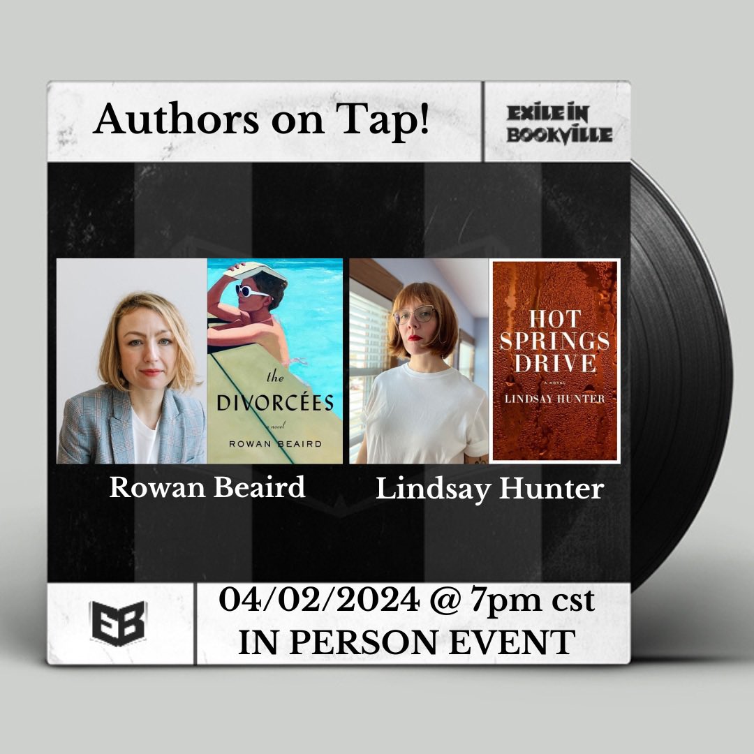 chicago! tomorrow I’ll be at one of my favorite bookstores in the world @BookvillExiles with the brilliant Lindsay Hunter: eventbrite.com/e/authors-on-t…