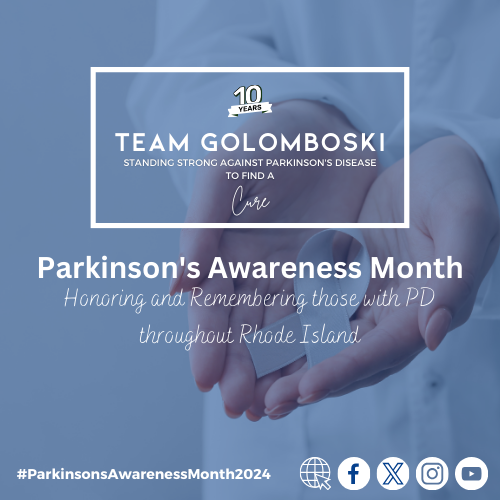 April is Parkinson's Awareness month

Learn more about us at: teamgolomboski.com 

#parkinsons #parkinsonsawareness #parkinsonsdisease #ParkinsonsAwarenessMonth #StandStrongTogether