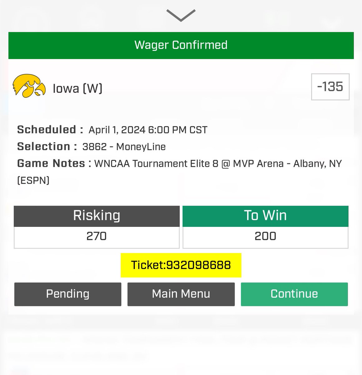 BettingWithBush's tweet image. CASH THE WOMENS ELITE 8 PLAY⭐️💵

💵Iowa ML 2u⭐️ 

25-7 • L32 College Basketball ⭐️ Plays. 
(78%) 

🚨: dubclub.win/r/BettingWithB…

Welcome to the Caitlin Clark Show. 📸