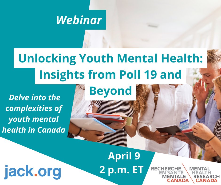 Don't miss our upcoming webinar with @jackdotorg, where we'll tackle the pressing issues surrounding youth mental health in Canada, including the impact of screen time and social media on mental well-being. Register now: bit.ly/3Tzdcg7 #Youthmentalhealth