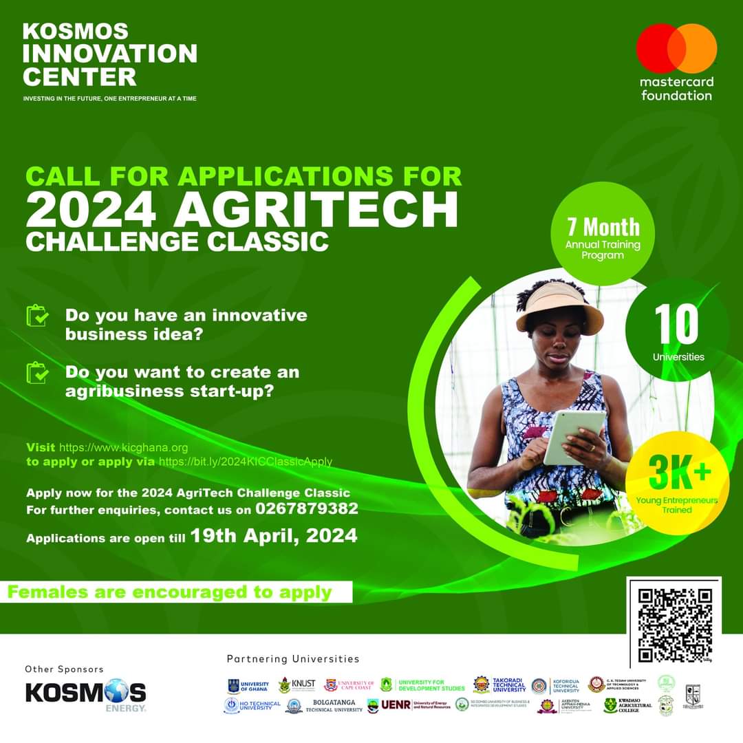 Kindly visit bit.ly/2024KICClassic… to apply to 2024 KIC AgriTech Challenge Classic. Deadline is Friday April 19, 2024. Visit the link below to read more about FAQs👇🏾 bit.ly/KICClassicFAQs @knust_src @KNUSTGH @VOICE_of_KNUST @ObuasiSrc