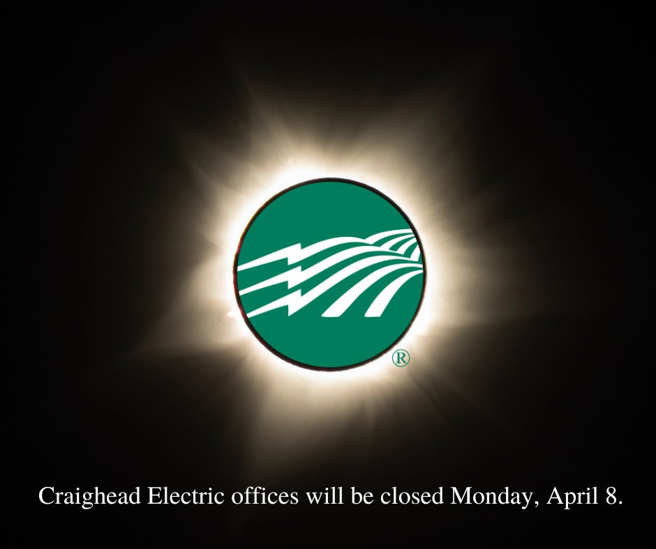 🌞ATTENTION MEMBERS!🌞 Ahead of April 8th's solar eclipse, we prioritize your safety. Offices are closed due to traffic. Access services via SmartHub. Report outages at 1-888-771-7772 or text OUT to 85700. Crews are on standby for uninterrupted service. #SolarEclipseSafety 🌟