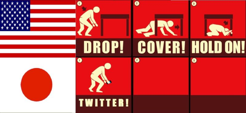 doradoraod's tweet photo. 緊急地震速報！震度5弱

米「地震警報！？地震の揺れだ！大きめの地震じゃないか！机の下に隠れるぞ！」

日本「地震大丈夫？」 https://t.co/U97rTvWmMy