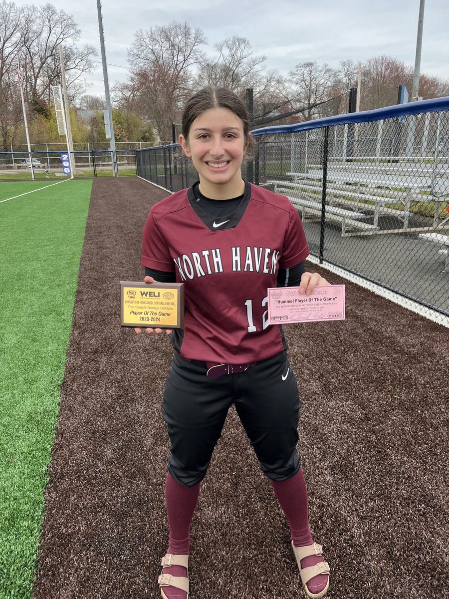 Alexis Anquillare, North Haven High School, had 3 hits, including a Grand Slam Home Run, 5 RBI’s, in a 12-3 win over West Haven TheCoachWELI