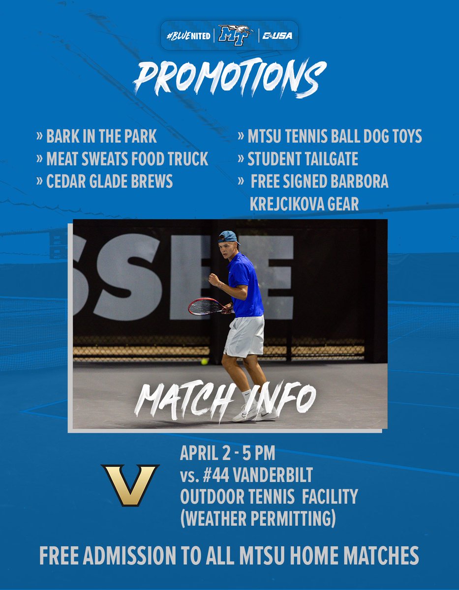 Tuesday, April 2nd at 5pm versus Vanderbilt with 🥘 🛻, Cedar Glade 🍺 and more 🤩, admission is always 🆓 #communitysupport