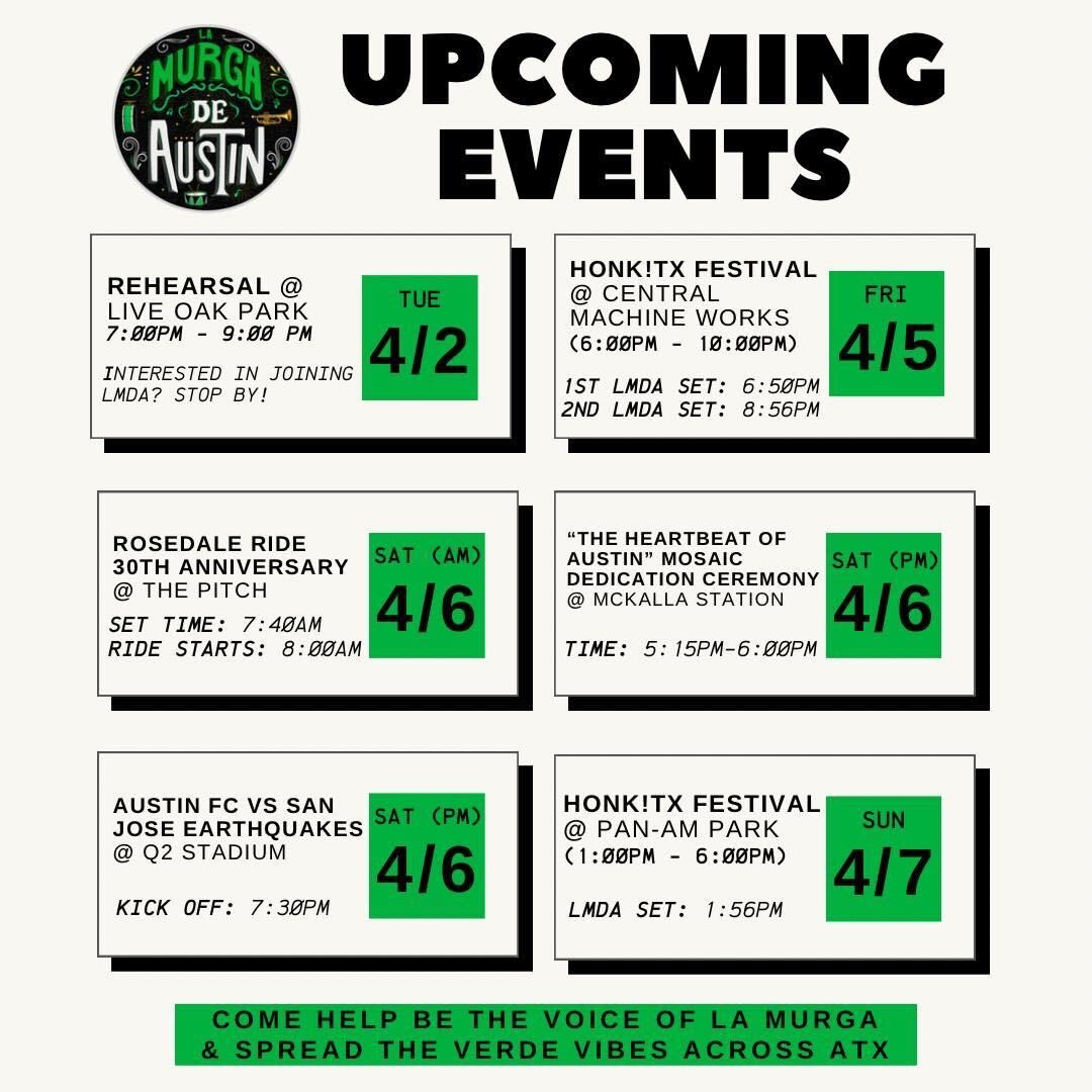 No April Fools Joke here! Just some exciting upcoming events to kick off a new month! Join us! 💚