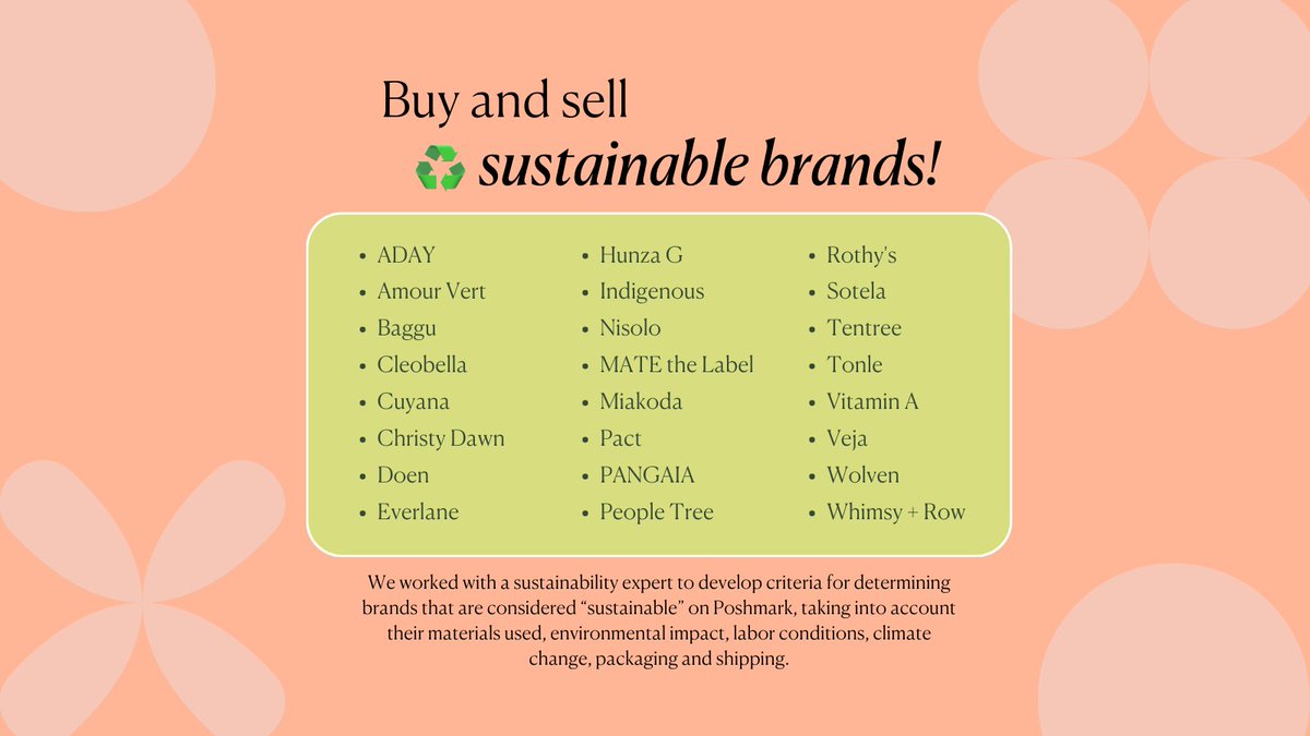 Poshmarkapp's tweet photo. Buy and sell sustainable brands!💚

We worked with a sustainability expert to develop criteria for determining brands that are considered “sustainable” on Poshmark, taking into account their materials used, environmental impact, labor conditions,  packaging, and, shipping. https://t.co/RePO1oMY6c