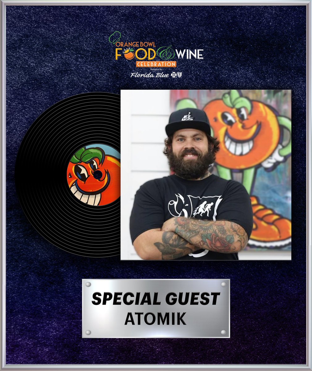 .@adamatomiko 🤝 #OBFW VIP Experience: Atomik will be at Orange Bowl Food & Wine presented by @FLBlue tagging gifts with his signature design 🎨 🍊 🔗 am.ticketmaster.com/orangebowl/FW2…