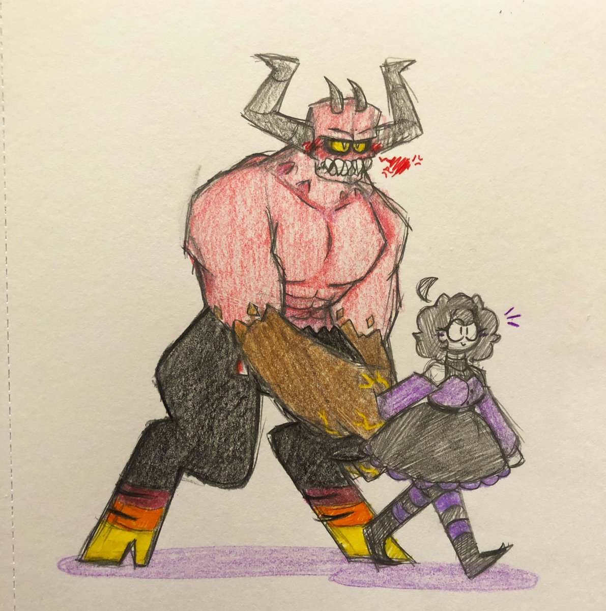 SacrificialLamb! This is a joke ship! 

I just thought it would be funny for this massive hunk of a demon just walking around with a petite woman while holding her hand XD
#spookymonth #spookymonthoc #ocxcanon