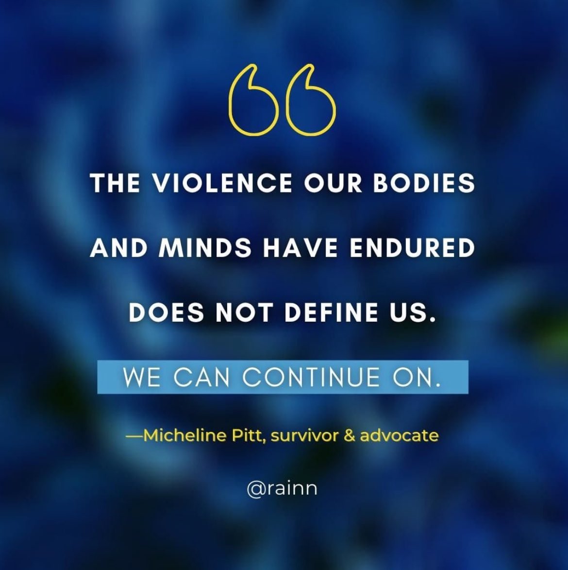 Everyone Is Affected by Sexual Violence.

Every 68 seconds, in America someone is sexually assaulted. And every 9 minutes, that victim is a child. Meanwhile, only 25 out of every 1,000 perpetrators will end up in prison. #SAAM #SAAM2024 #Survivor #RAINN