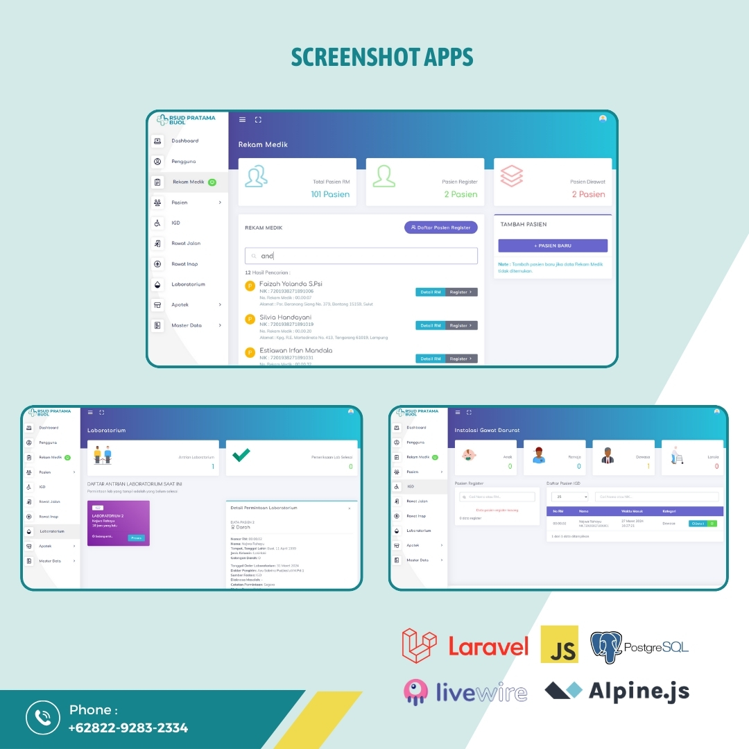 _rahmatputra's tweet photo. 💻 SIM RS Pratama

SIM RS adalah manajemen rekam medik pasien. Dengan aplikasi ini rumah sakit dapat melakukan pelayanan IGD, Polik dan Rawat Jalan. 
#portfolio #webdeveloper #website #frontenddeveloper #backenddeveloper #fullstackdeveloper #laravel #javascript #sqlserver #sql https://t.co/iHYd0lRLr8