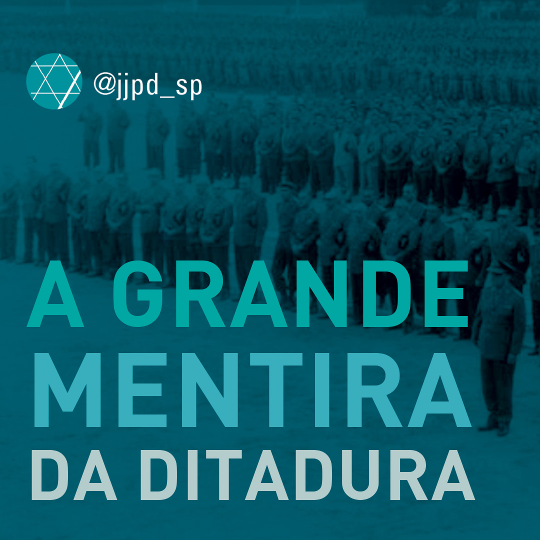 1 de abril é lembrado por nós, da luta democrática, como o Dia da Grande Mentira, pois foi quando, em 1964, os militares começaram a chamar a ditadura civil-militar de “revolução que salvaria o país”.
Cabe sublinhar que o JJpD-SP, o movimento Judias e Judeus pela Democracia- SP,+
