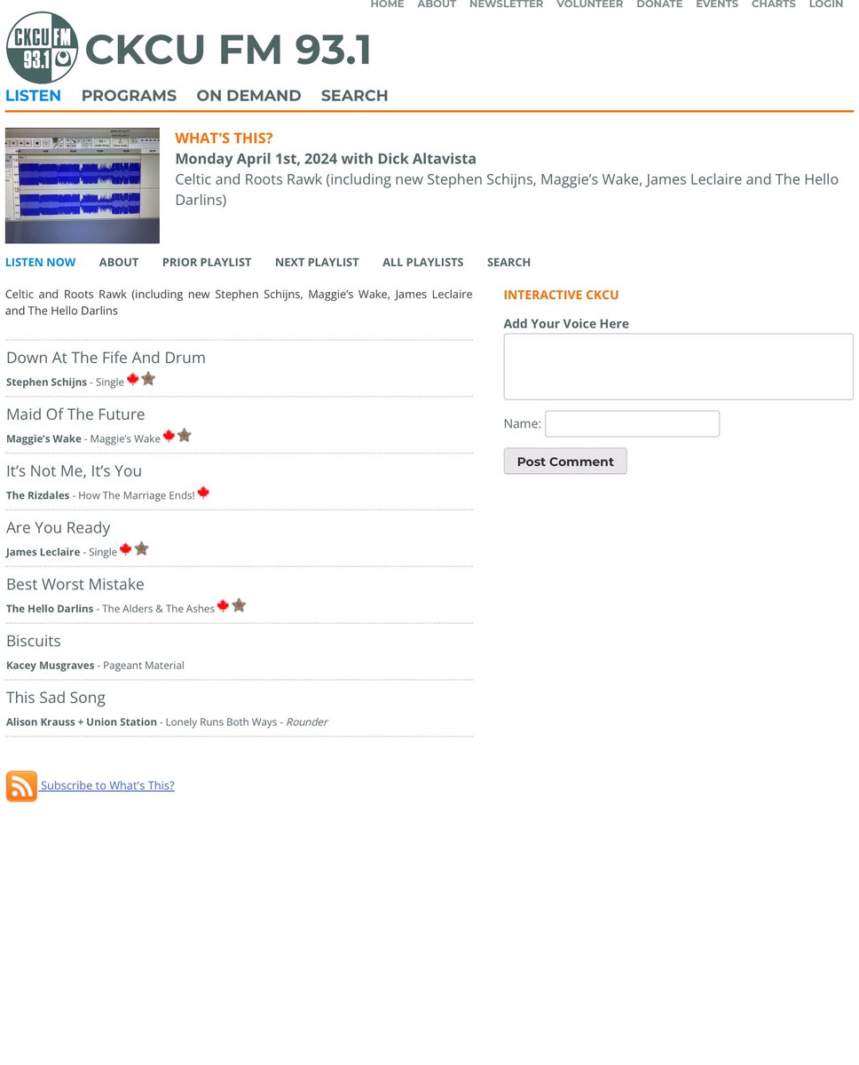 Do you enjoy commercial, talk & algorithm free radio?
@CKCUFM What’s This streams cod.ckcufm.com/programs/615/6…
@maggieswake @rizdales @JamesLeclaire @KaceyMusgraves @AlisonKrauss #CKCUFM