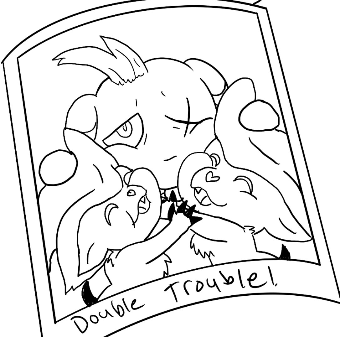 Dang I completely forgot to post these.

More #Palworld doodles with the Equiz family.

#palworldfanart #PalworldArt