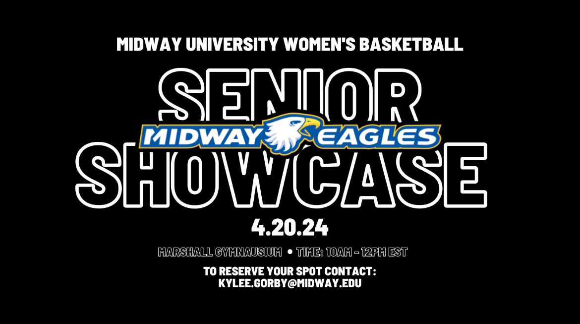 Midway University WBB (@midwaywbb) on Twitter photo ❕UNSIGNED SENIOR (& Junior College) SHOWCASE❕
Midway WBB is hosting an Open Gym workout on 4/20/24 from 10AM - 12PM EST. Varsity & Developmental Team athletic scholarship opportunities available.
Email kylee.gorby@midway.edu to reserve your spot. ❕UNSIGNED SENIOR (& Junior College) SHOWCASE❕
Midway WBB is hosting an Open Gym workout on 4/20/24 from 10AM - 12PM EST. Varsity & Developmental Team athletic scholarship opportunities available.
Email kylee.gorby@midway.edu to reserve your spot.