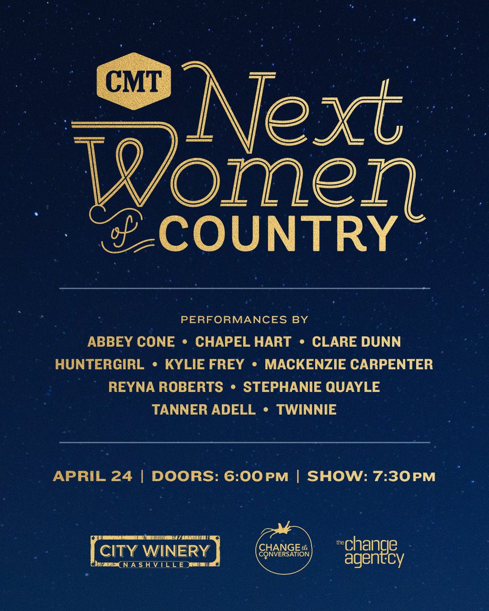 Nights with @CMT Next Women of Country are always so inspiring for me to be a part of. I love getting to share the stage with so many incredible female artists. See y'all at @CityWineryNSH on April 24! Get your tickets quick before they sell out. citywinery.com/nashville/even…