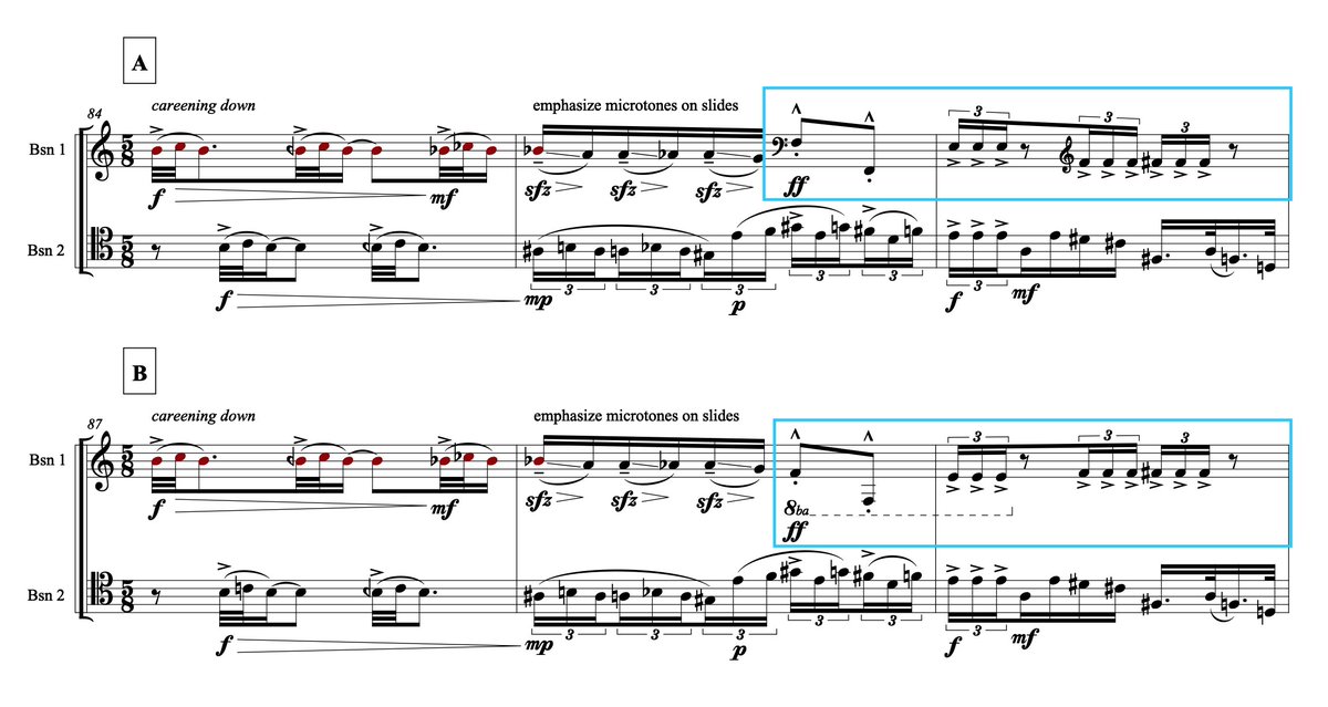 Bassoonists, would you rather see a brief clef change (to bass clef), or an 8vb? Example below (tempo is 8th=160).