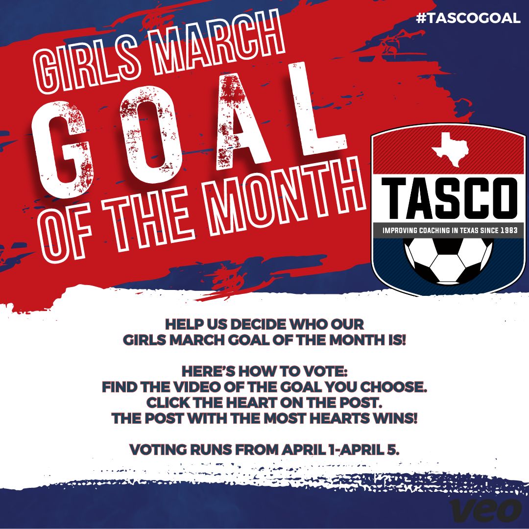 It's time to vote for our Girls #TASCOGoal of the Month! We want ur help to choose our Girls March GOTM! Click the heart on the goal you think is the best one for March! Voting ends on April 5. Be patient as the videos start uploading in the comments! #TASCO #TXHSSoc #TXHSSoccer