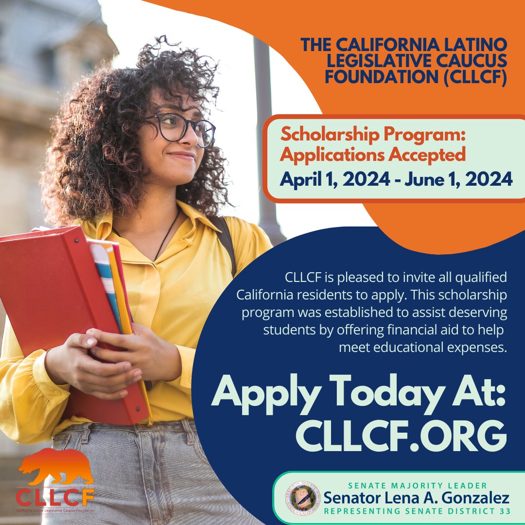 🌟Attention Students!🎓The @LatinoCaucus is offering scholarships!📚💰Applications are being accepted now through June 1, 2024.

Visit cllcf.org 💻for eligibility info and to apply!

#ScholarshipOpportunity #CLLCF