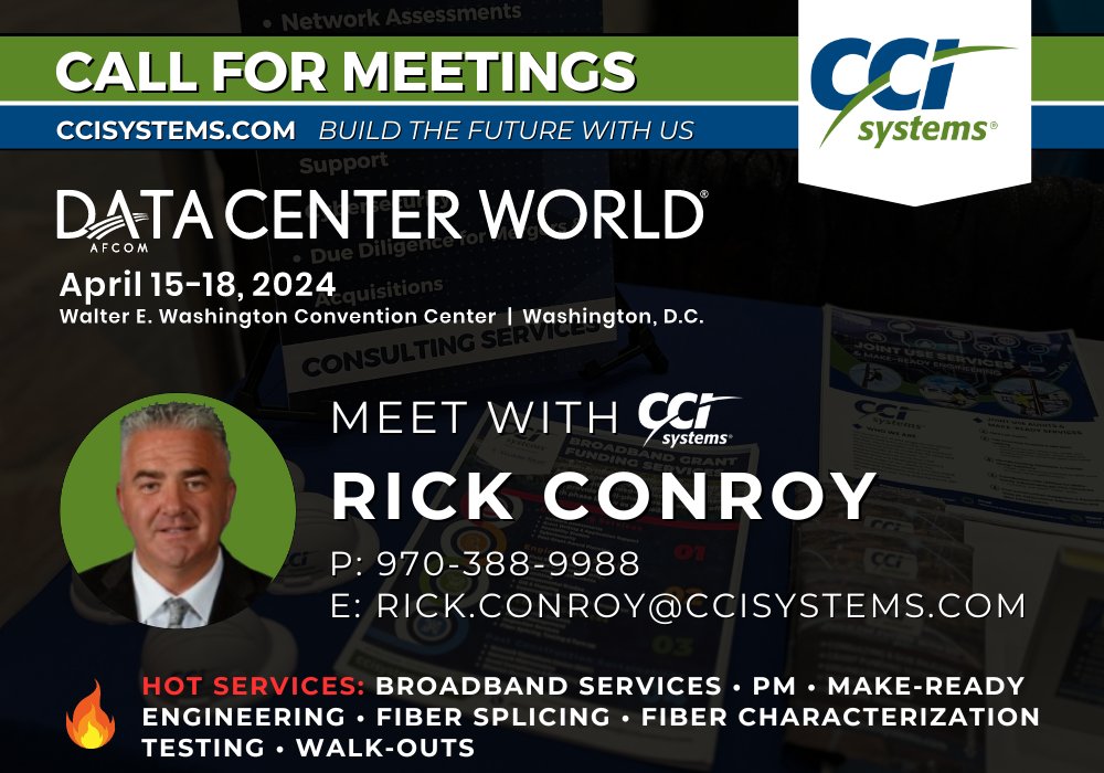 ccisystemsinc's tweet image. Partner with CCI Systems at Data Center World 2024 in Washington, DC! 

✔ Schedule a Meeting with Rick - rick.conroy@ccisystems.com

🗺 Data Center World 2024 | April 15-18 | Washington, DC

#DataCenterWorld #DataCenterServices #DataCenters #BuildTheFutureWithUs