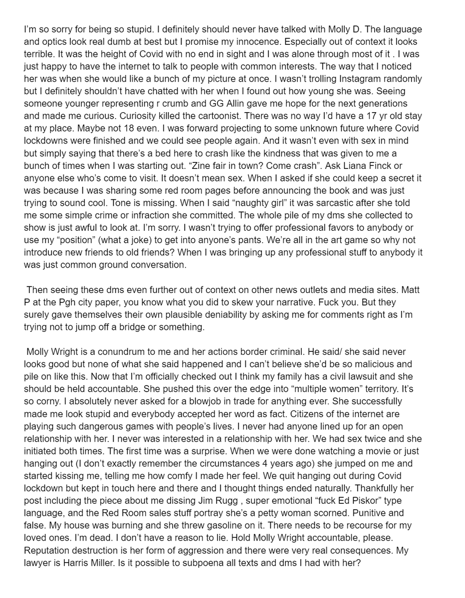 p9cker_girl's tweet photo. 🧵American Comicbook Artist Ed Piskor has posted what appears to be a suicide note to his Facebook page 

"I was murdered by Internet bullies. Massive amounts of them. Some of you out there absolutely contributed to my death as you were entertaining yourself with gossip." https://t.co/4S9LCvgfYt