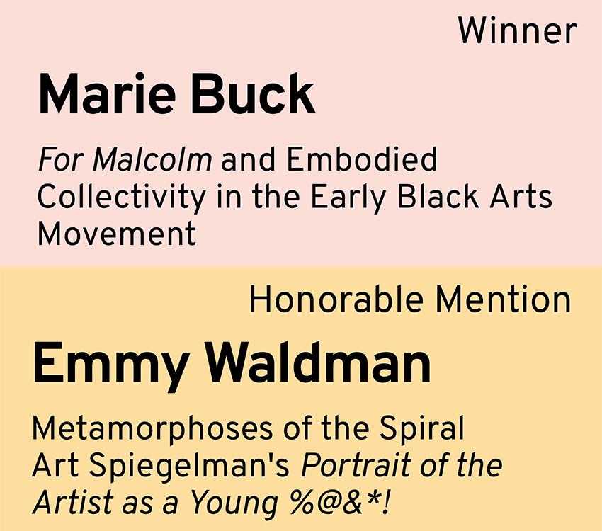 2024 Post45 Essay Prizes at a Glance! Cool colors = Mary Esteve Emerging Scholar Prize Warm colors = Contingent Scholars Prize 🐲🌫️ 🤠🔡🎤 📖🌀