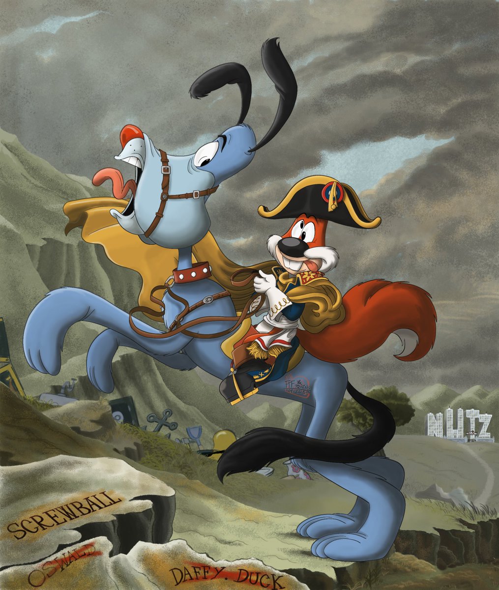 {NEW GRAND ART} 'Screwball Crossing The Nuts'. That's the true tribute of Screwy's 80th Anniversary to adapt the famous painting that I did. #ScrewySquirrel #ScrewballSquirrel #Screwy80thAnniversary #TexAvery #Napoleon #Parody #Painting #Fanart #Original #Art