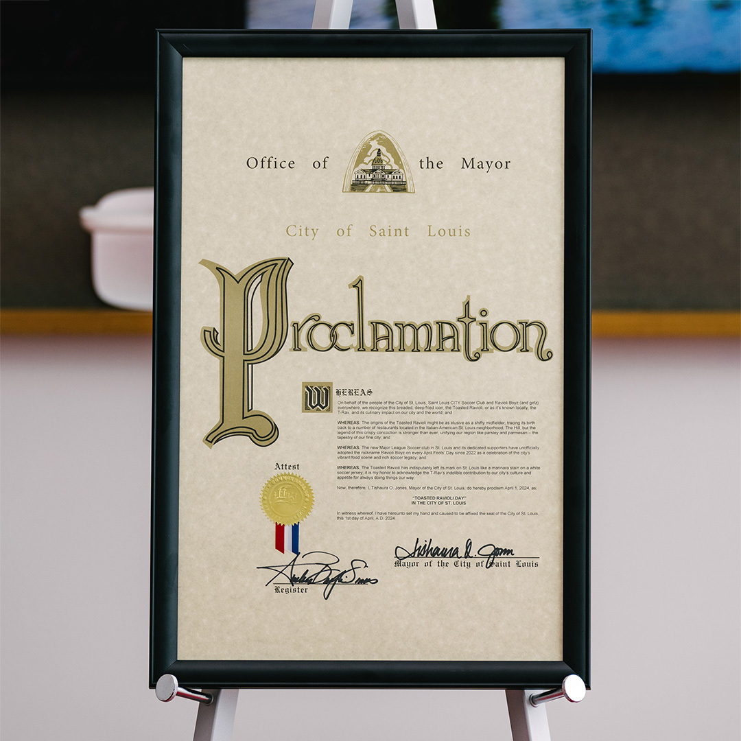 IT’S HAPPENING, ST. LOUIS!

Hereby, and hencefoward, April 1 shall be Toasted Ravioli Day in the City of St. Louis. Thank you to Mayor Jones and all the Ravioli Boyz who helped make this day possible!

#STLMade x #AllForCITY