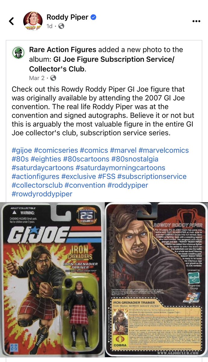 Look who shared my post about the Roddy Piper GI Joe figure…

#gijoe #roddypiper #rowdyroddypiper #wwf #wrestling #actionfigures