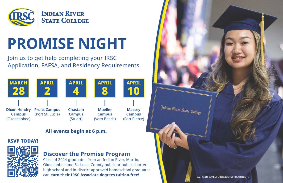 Join IRSC for Promise Night and to find out more information on applications, FAFSA, and residency requirements.