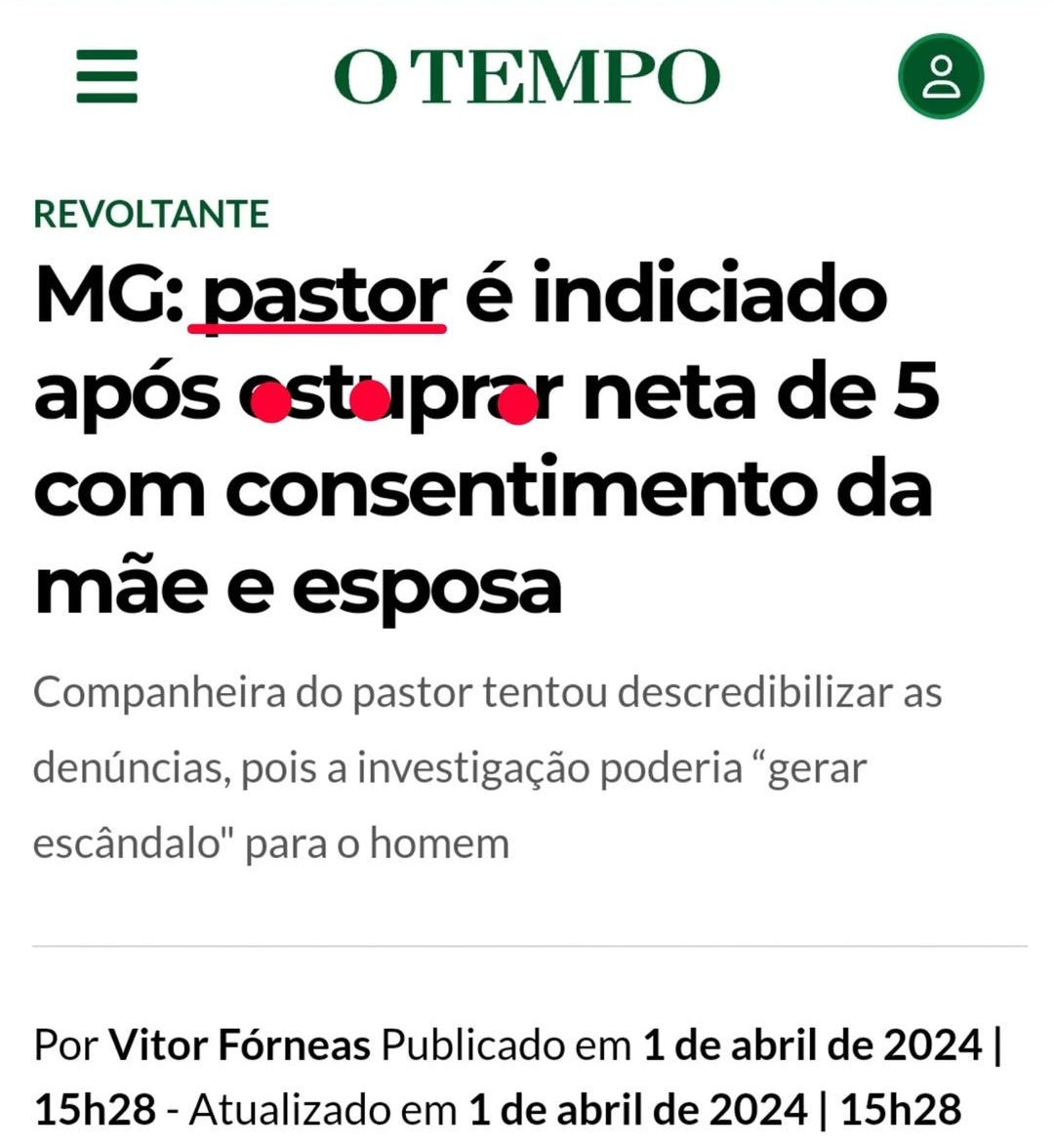 A mãe não queria que a criança falasse, tentou há todo tempo descredibilizar a criança,pra não prejudicar o pai pastor. ( Ah, o patriarcado)!

O religião e o dinheiro são uma bosta. Cometem crimes, e preferem o silêncio pra não perderem as mordomias.