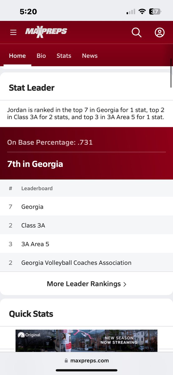 my rank as a stat leader in georgia!! @Austin__Upshaw @KSUOwlsBaseball @PG_Georgia @PG_Uncommitted @CoachGoldenNCSA