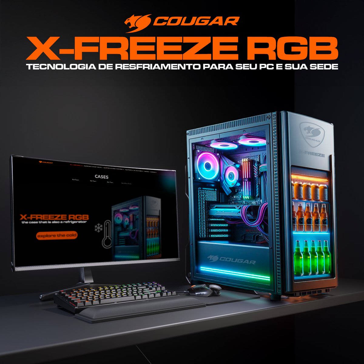 Prepare-se para uma revolução no mundo dos PCs! Apresentamos o Cougar X-Freeze RGB, o gabinete que promete manter seu PC gelado e suas bebidas ainda mais frescas! 😎 Mas... espera aí! Não esqueça que hoje é 1º de Abril! 🤥🤣 Por mais que desejássemos que o X-Freeze fosse real,