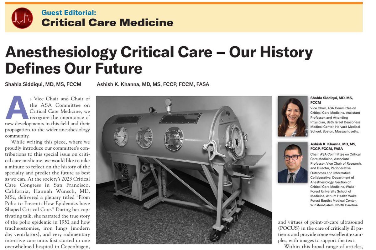 The April @ASAMonitor theme is “Critical Care Medicine,” guest edited by @KhannaAshishCCM and @shahlasi. Explore a wide scope of patient-centered topics that are essential in the care of the critically ill. 🔗ow.ly/exKi50R62SU #CriticalCare #Anesthesiology