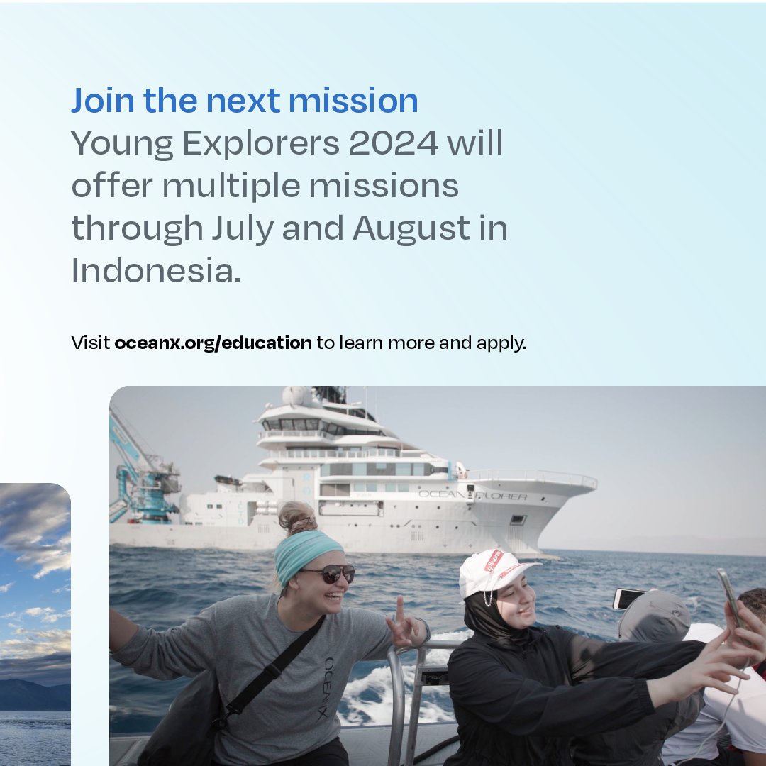#ICYMI apply for our Young Explorers Program 2024. Applications are live now through April 5. If you're a #student with a passion for #naturalscience, #marineoperations or #media and #storytelling and ages 18-22, apply today. More info and application at oceanx.org/education