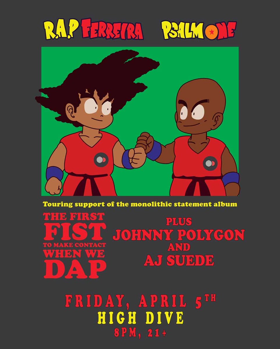The move this Friday 4/5 is @hipcatscience & @PsalmOne tour kickoff at @HighDiveSeattle with special guests @AJSUEDE & @JohnnyPolygon tinyurl.com/rappsalm