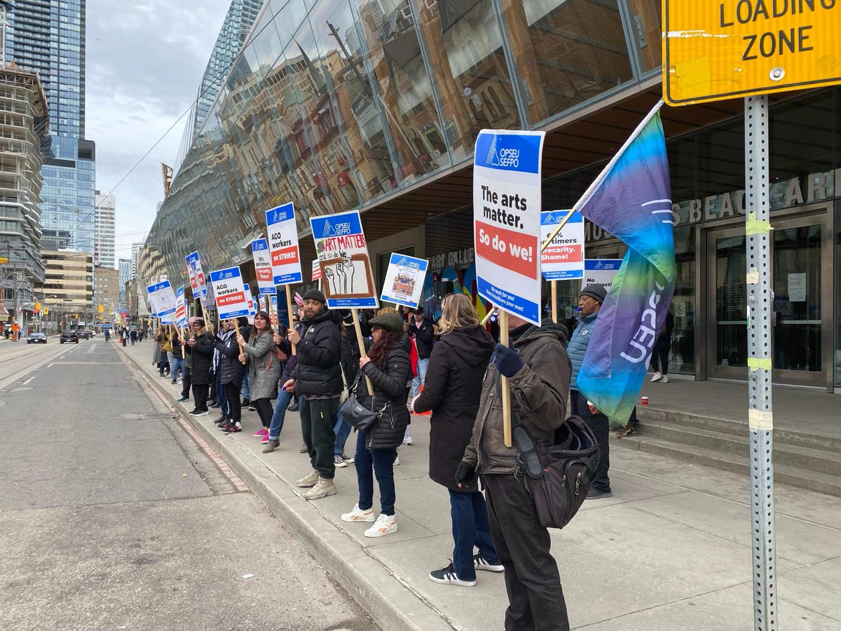Today, members of OPSEU/SEFPO Local 535 closed out their first week of a historic, first-ever strike at the <a href="/agotoronto/">Art Gallery of Ontario</a>. #NoDealNoAGO

Join a picket line! Lines are up until 8 a.m. to 4 p.m. tomorrow -  317 Dundas St W. Full schedule can be found at NoDealNoAGO.ca 🪧