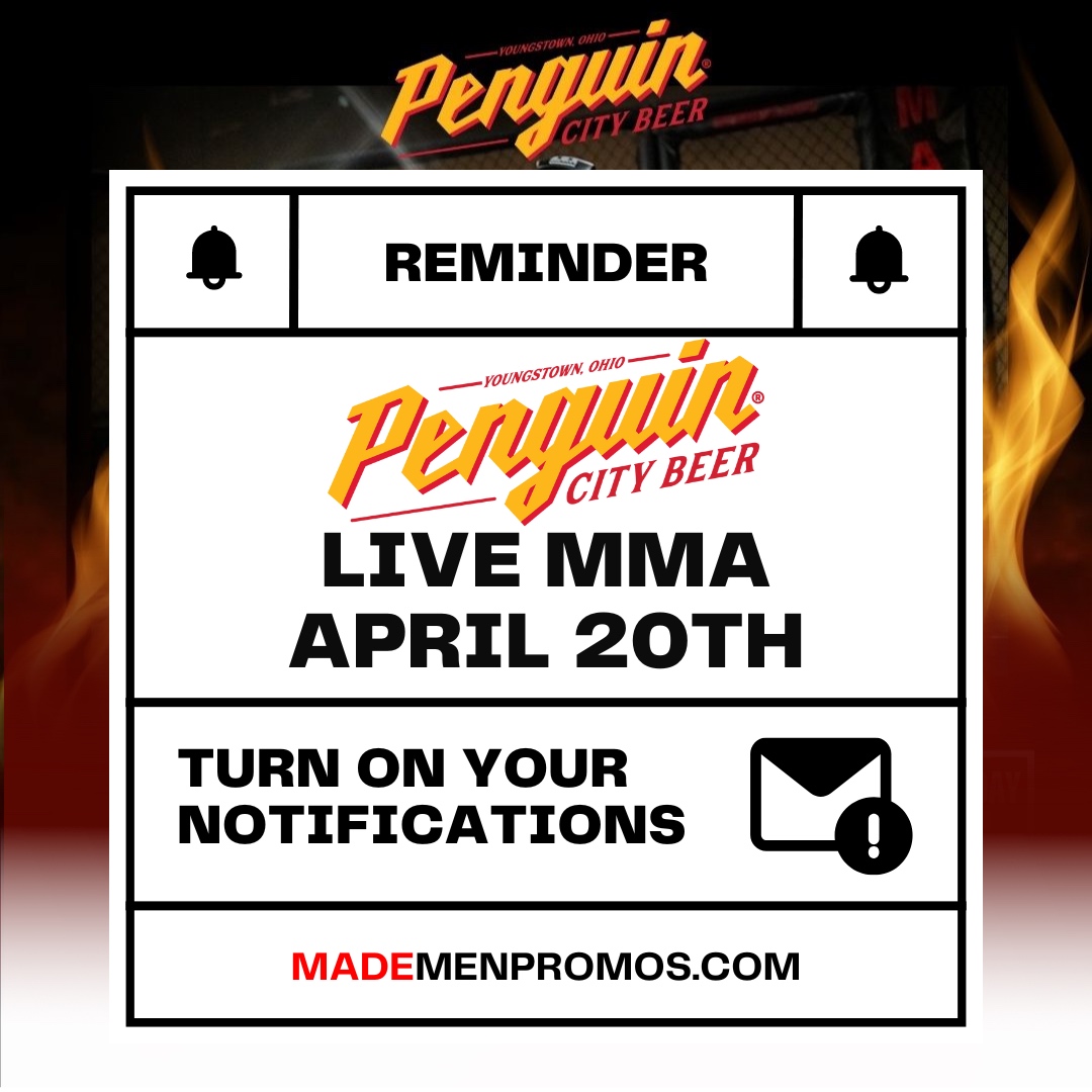 REMINDER! Live MMA on 4/20 at Penguin City will be here before you know it! Save now when you buy in advance online! #mma #mademenpromos #mademenpromotions #sports #penguincity #youngstown
