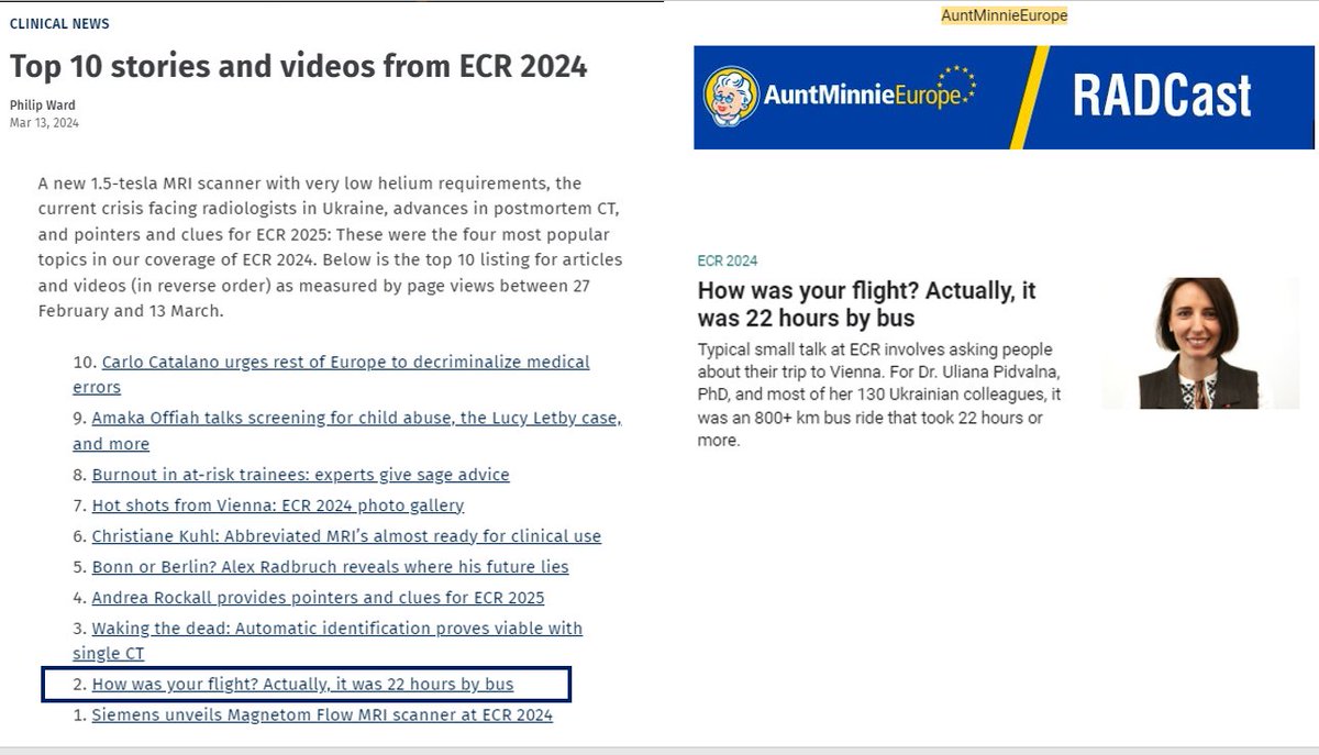 The 2nd most watched topic in the AuntMinnieEurope.com coverage of #ECR2024 about the war in #Ukraine️. I wish such interviews had never been recorded. Thank you, @philipwarduk and Team, for making the possibility to be a voice for the people of Ukraine.