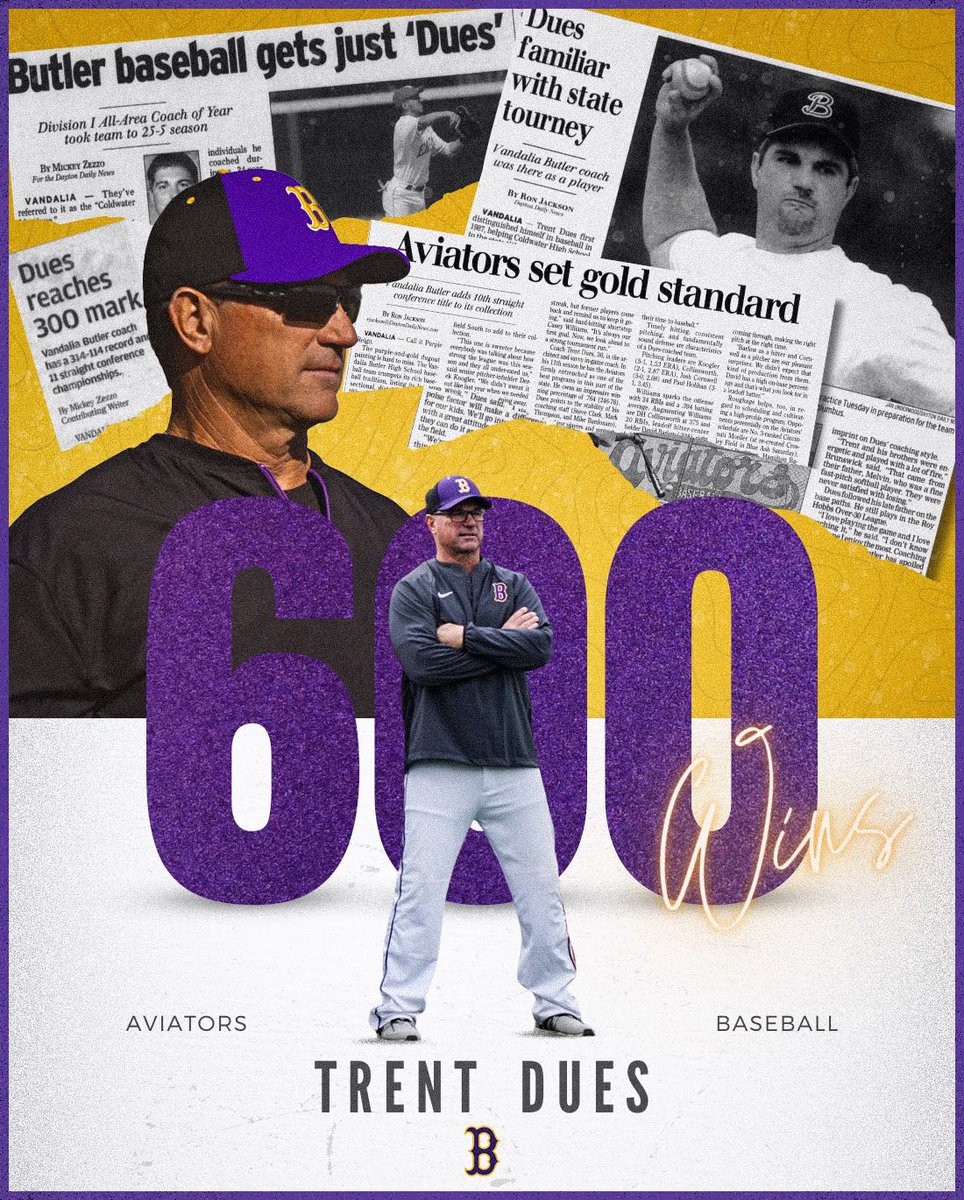 ButlerBaseball's tweet photo. Congratulations to Butler Baseball Head Coach Trent Dues on earning his 600th career win this afternoon, with the Aviators’ 8-0 win over Greenville. https://t.co/ainSOoM34x