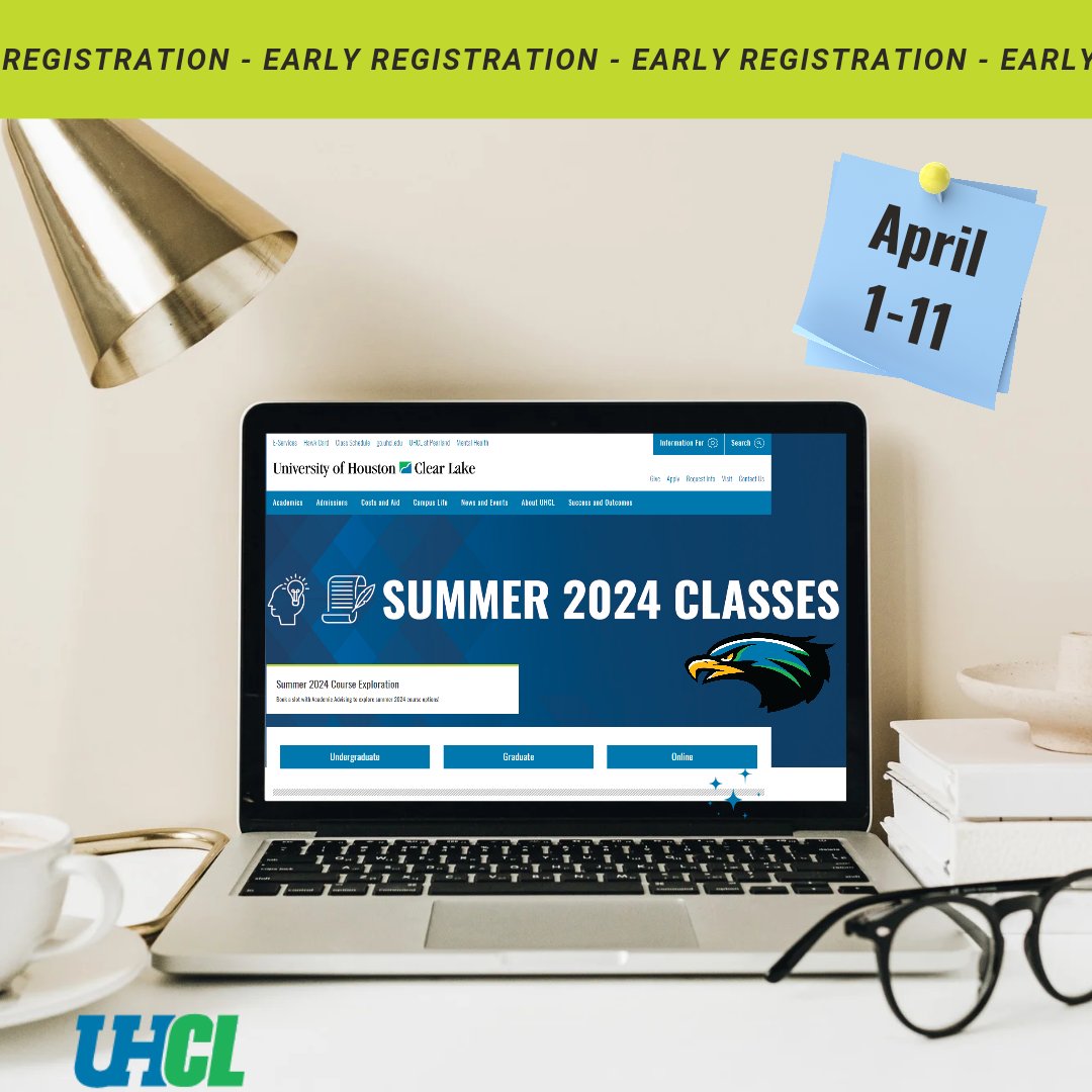 ⚠️ Early registration alert!! Attending at our Pearland location? Taking online courses? Summer 2024 class registration is now open for our current students. 🦅 For next steps visit uhcl.edu/enroll #UHCL #enroll #early #highereducation