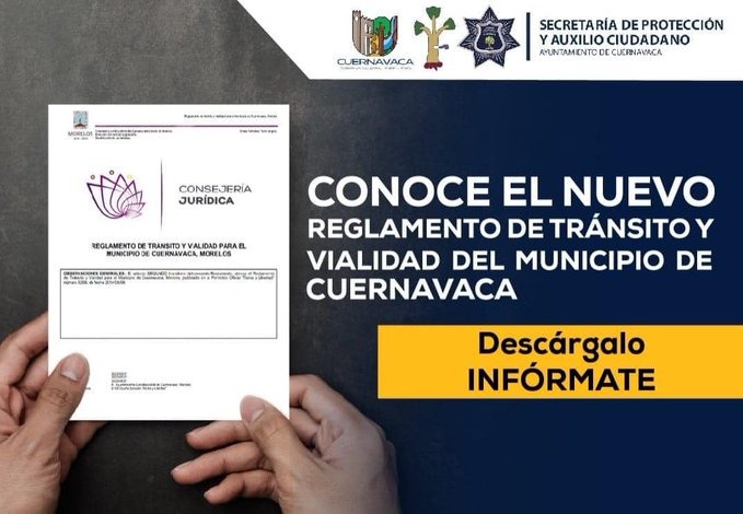 NUEVO REGLAMENTO DE TRÁNSITO Y VIALIDAD EN CUERNAVACA

El Ayuntamiento de Cuernavaca (<a href="/CuernavacaGob/">Municipio Cuernavaca</a>) y la Secretaría de Protección y Auxilio Ciudadano (<a href="/SspCuernavaca/">Secretaría de Protección y Auxilio CiudadanoCuerna</a>) anunciaron el nuevo Reglamento de Tránsito y Vialidad. Este documento establece las normas actualizadas para