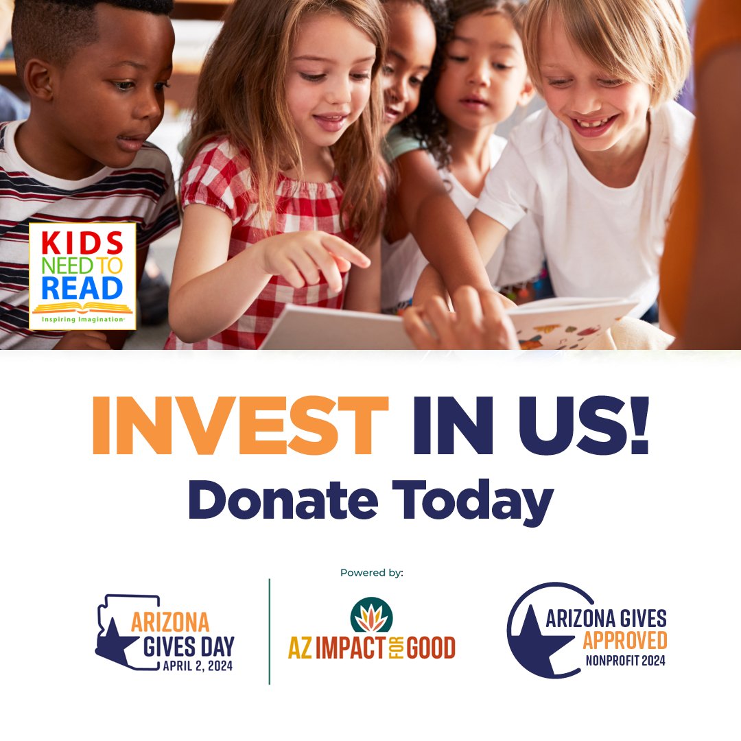 🎉 Join the AZ Gives Day celebration by supporting Kids Need to Read! 📚 Your contribution can help ignite a passion for reading in children across Arizona. Share the joy of literacy today! #AZGivesDay #KidsNeedtoRead 🌟📖