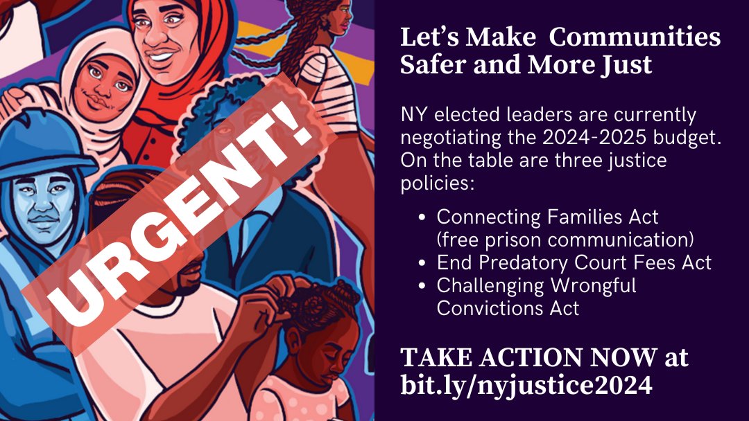 WorthRises's tweet image. NEW YORK 🚨 FINAL PUSH! Elected officials are in final negotiations for the state budget. On the table are 3 smart justice polices: making prison calls free, ending predatory court fees, and challenging wrongful convictions.

TAKE 30 secs to ACT NOW at bit.ly/nyjustice2024!